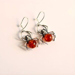 Baltic Amber Spider Earrings - 925 Sterling Silver